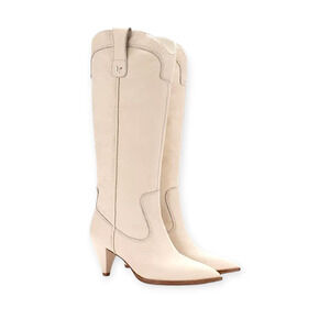 Larroude (Larroudé) Louise Pointed Toe Western Boots in Cream Ivory Size 11